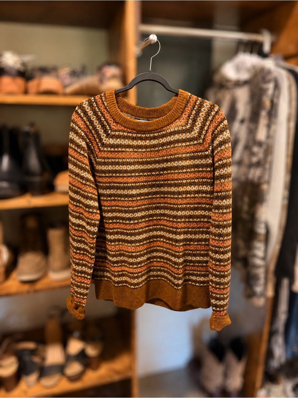 Amazon Essentials Multicolor Striped Knit Sweater - Rust, Olive, Cream